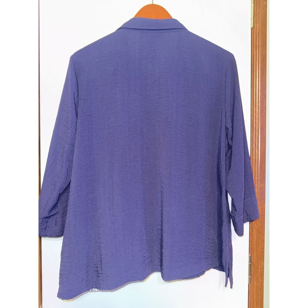 Ali Miles Blue Abstract Polka Dot Button Front Blouse Sz Lg Petite - Picture 2 of 12